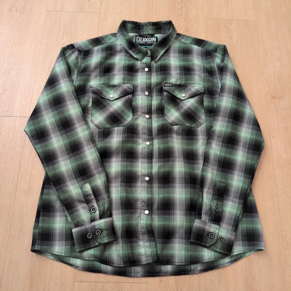 Dixxon Flannel Men's XL Gravity Energy Green Black Plaid Snap Button Shirt
